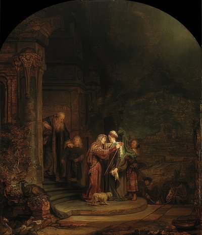 マリアとエリザベスの会合。 1640 作： Rembrandt van Rijn
