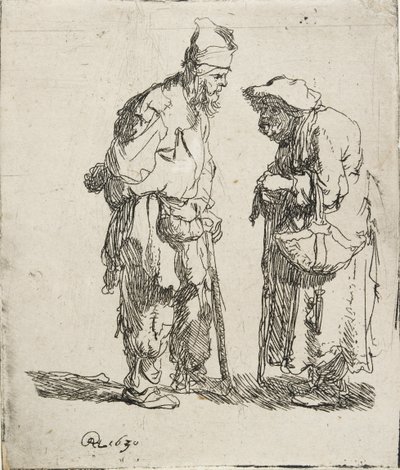 物乞いの男と物乞いの女の会話、1630年 作： Rembrandt van Rijn