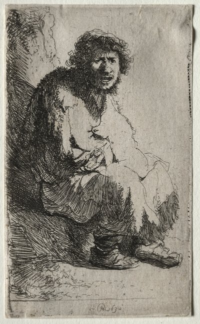 銀行に座る乞食、1630年。 作： Rembrandt van Rijn