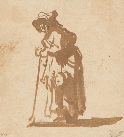 棒に寄りかかる物乞いの女、16281630。 作： Rembrandt van Rijn