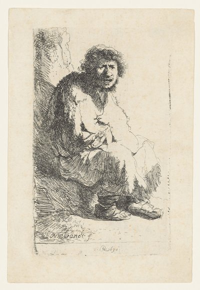 銀行に座った乞食、1630年 作： Rembrandt van Rijn
