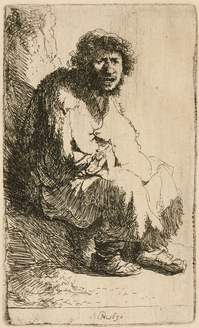 銀行に座っている物乞い、1630年。 作： Rembrandt van Rijn