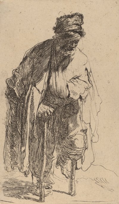 木製の足を持つ物乞い、c。 1630年。 作： Rembrandt van Rijn