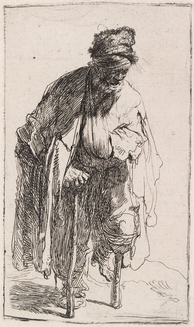 木製の脚を持つ物乞い、1630 年頃。 作： Rembrandt van Rijn