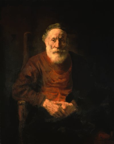 赤いローブの老人の肖像画 作： Rembrandt van Rijn