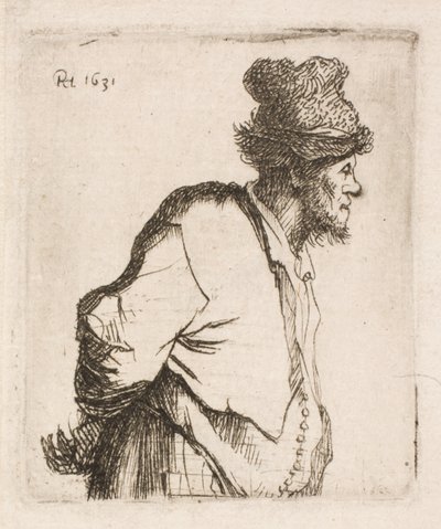 手を背中に当てる農民 作： Rembrandt van Rijn