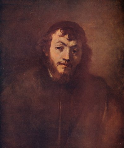 スカルキャップのひげを生やした若い男の胸像、1663 作： Rembrandt van Rijn