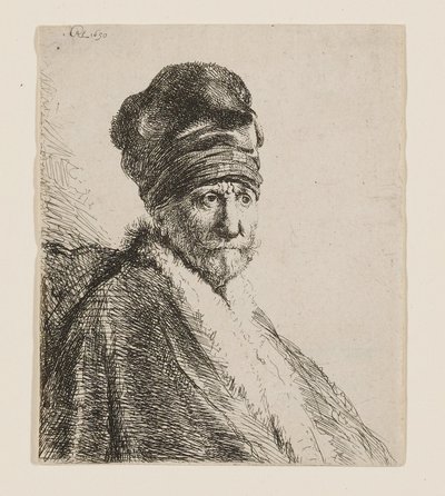 ハイキャップをかぶった男性の胸像 作： Rembrandt van Rijn