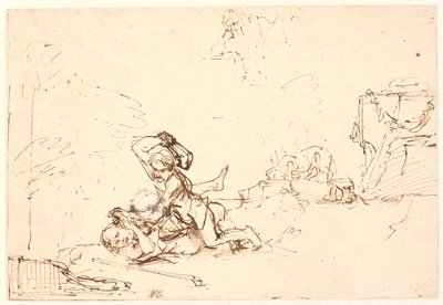 アベルを倒すカイン 作： Rembrandt van Rijn