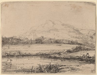 アンコウと 2 羽の白鳥のいる運河 作： Rembrandt van Rijn