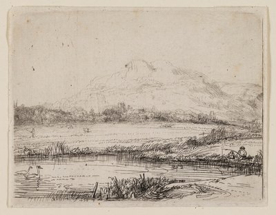 アンコウと 2 羽の白鳥のいる運河 作： Rembrandt van Rijn