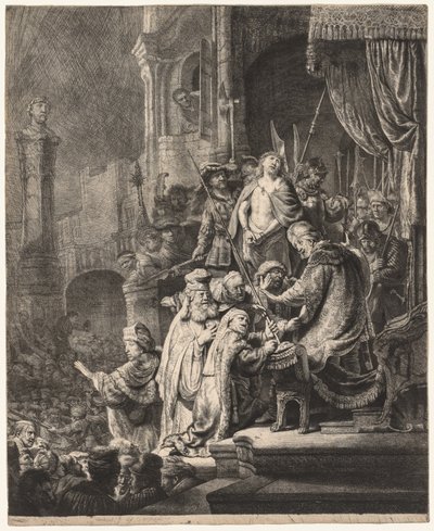 ピラトの前のキリスト：大きなプレート、1636年。 作： Rembrandt van Rijn