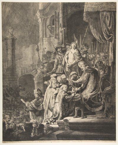 ピラトの前のキリスト：大きなプレート、1636年。 作： Rembrandt van Rijn