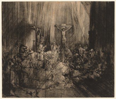 二人の泥棒の間で十字架につけられたキリスト：「三つの十字架」 作： Rembrandt van Rijn