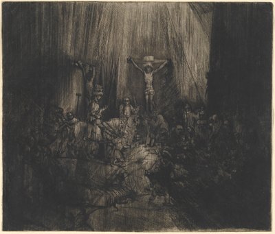 二人の盗賊の間で十字架につけられたキリスト (三つの十字架) 作： Rembrandt van Rijn