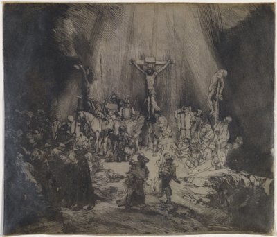 二人の盗賊の間で十字架につけられたキリスト (三つの十字架) 作： Rembrandt van Rijn