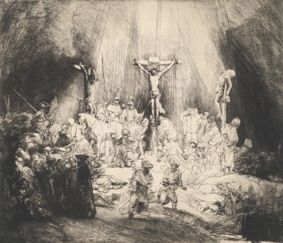キリストは 2 人の泥棒の間で十字架につけられた 3 つの十字架、1653 年。 作： Rembrandt van Rijn