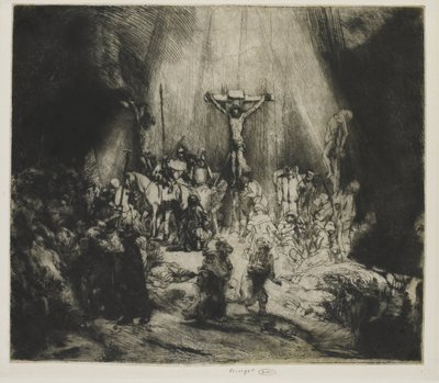 二人の泥棒の間で十字架につけられたキリスト：「三つの十字架」 作： Rembrandt van Rijn