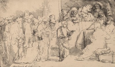 医者と論争するキリスト：スケッチ、1652年。 作： Rembrandt van Rijn