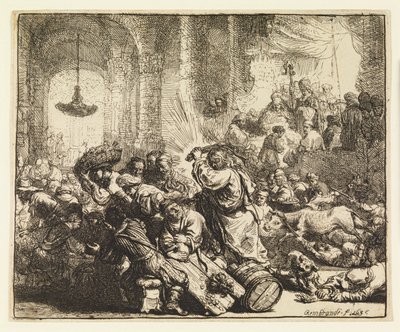 神殿から両替人を追い払うキリスト 作： Rembrandt van Rijn