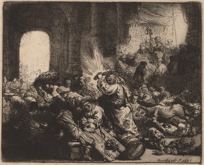 寺院から両替商を追い払うキリスト 作： Rembrandt van Rijn