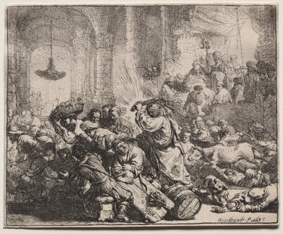 寺院から両替商を追い払うキリスト 作： Rembrandt van Rijn