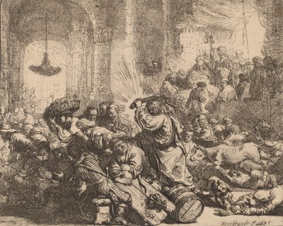 神殿から両替商を追い払うキリスト、1635年。 作： Rembrandt van Rijn