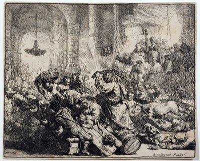 神殿から両替商を追い払うキリスト 作： Rembrandt van Rijn