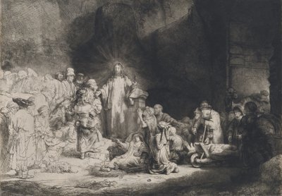 100ギルダープリントを説教するキリスト、c。 16431649。 作： Rembrandt van Rijn