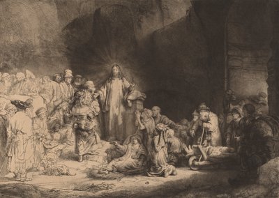 100ギルダープリントを説くキリスト、c。 1649年。 作： Rembrandt van Rijn