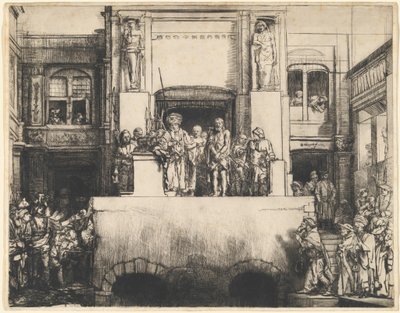 「民に捧げられたキリスト」：長方形のプレート 作： Rembrandt van Rijn