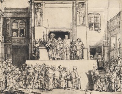 人々に差し出されたキリスト：長方形の皿、1655年。 作： Rembrandt van Rijn
