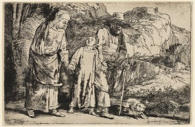 両親と共に神殿から戻るキリスト 作： Rembrandt van Rijn