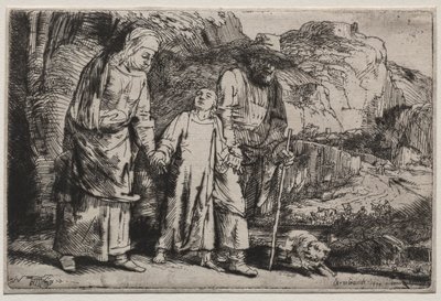 両親と一緒に神殿から戻ってきたキリスト、1654年。 作： Rembrandt van Rijn