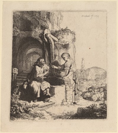 廃墟の中でキリストとサマリアの女 作： Rembrandt van Rijn