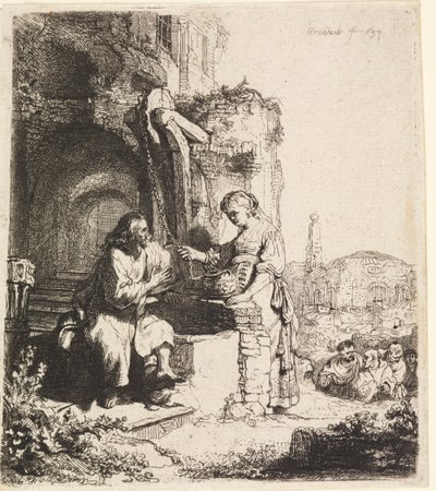 廃墟の中でキリストとサマリアの女 作： Rembrandt van Rijn