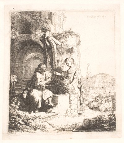 キリストとサマリアの女：廃墟の中で 作： Rembrandt van Rijn