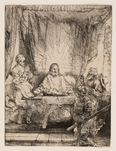 エマオのキリスト：より大きな皿 作： Rembrandt van Rijn