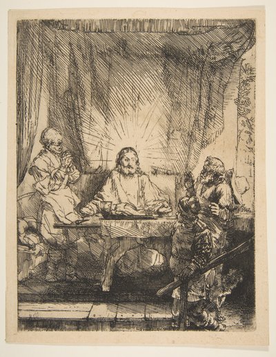 エマオのキリスト：より大きなプレート、1654年。 作： Rembrandt van Rijn