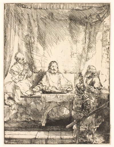 エマオのキリスト：大きな皿 作： Rembrandt van Rijn