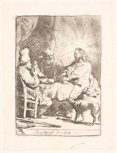 エマオのキリスト：小さい皿 作： Rembrandt van Rijn