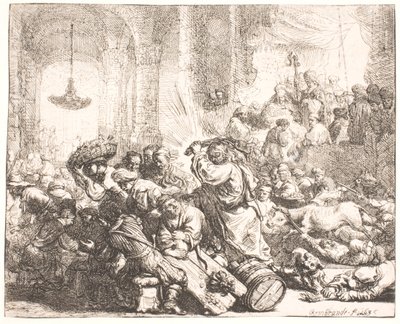 神殿から両替商を追い払うキリスト 作： Rembrandt van Rijn