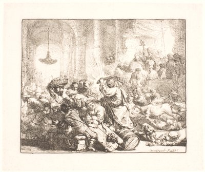 神殿から両替商を追い払うキリスト 作： Rembrandt van Rijn
