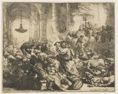 寺院から両替商を追い払うキリスト 作： Rembrandt van Rijn