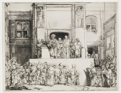人々に捧げられたキリスト：長方形のプレート 作： Rembrandt van Rijn