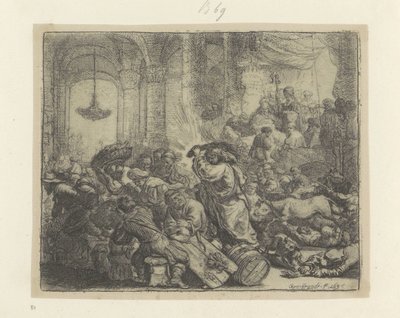 キリストは両替商を神殿から追い出す Requeil de quatre-vingt-cinq estampes originales (シリーズタイトル) 作： Rembrandt van Rijn