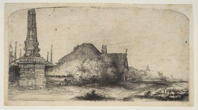 Spaarndammerdijk LObelisqueのコテージと境界ポスト、ca。 1650。 作： Rembrandt van Rijn
