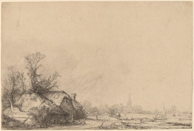 運河沿いのコテージ 作： Rembrandt van Rijn