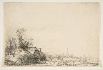 Ouderkerk の景色を望む運河沿いのコテージ、カリフォルニア州。 1641年。 作： Rembrandt van Rijn