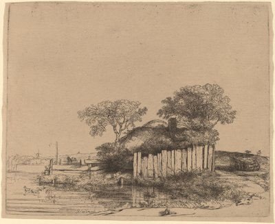 白い羽目板のあるコテージ 作： Rembrandt van Rijn